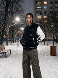DAXUEN khaki cropped leopard print cargo pants — model photo