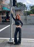 DAXUEN Cropped military denim jacket with gold stitching — model photo