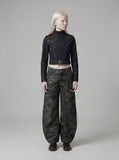 DAXUEN Cropped military denim jacket with gold stitching — model photo