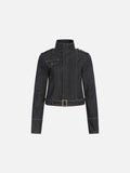 DAXUEN Cropped military denim jacket with gold stitching