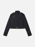 DAXUEN Cropped military denim jacket with gold stitching