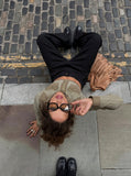 DAXUEN olive green and beige cropped hooded jacket — model photo