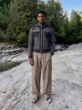 DAXUEN olive green and beige cropped hooded jacket — model photo