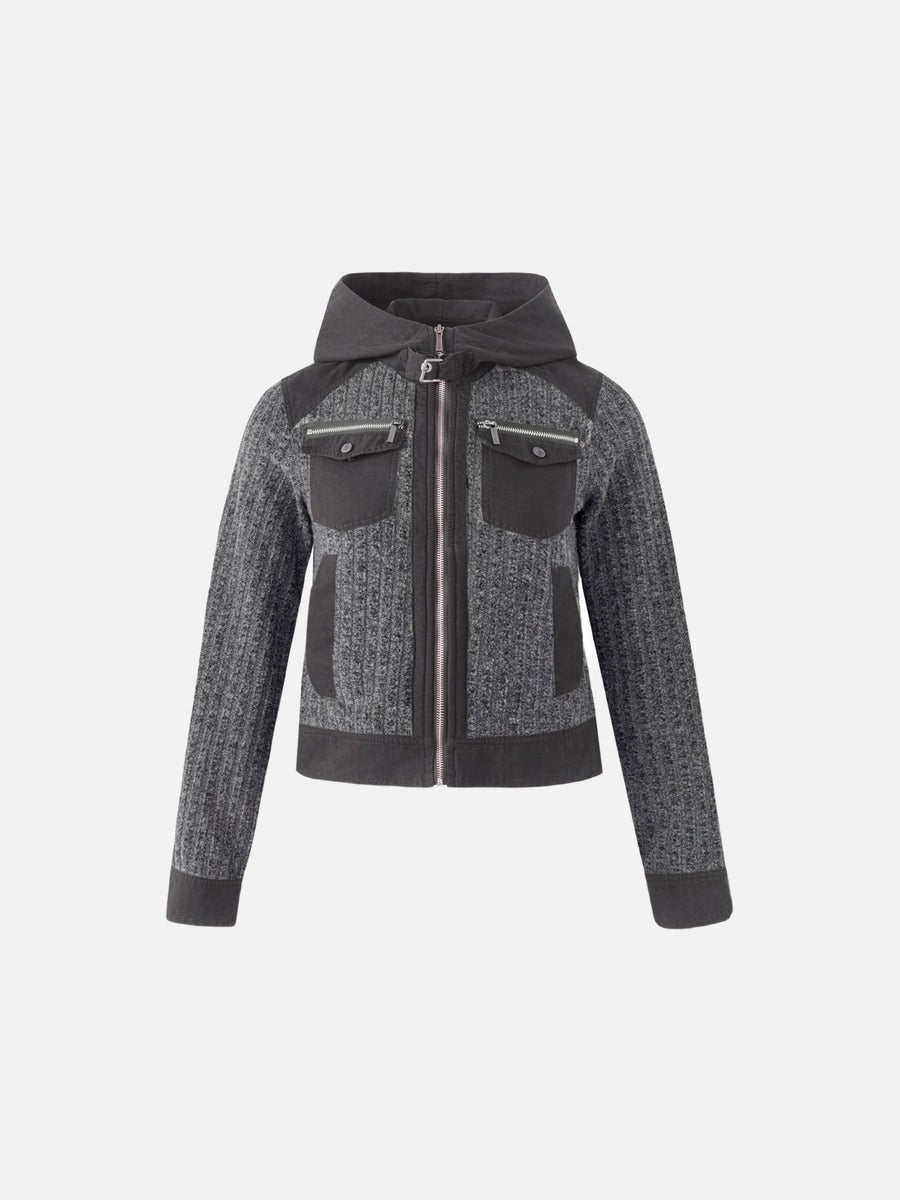 Cropped Olive Green and Beige Hooded Jacket