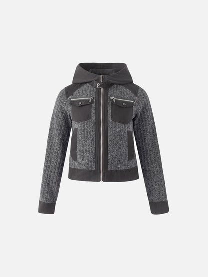 Cropped Olive Green and Beige Hooded Jacket