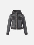 Cropped Olive Green and Beige Hooded Jacket