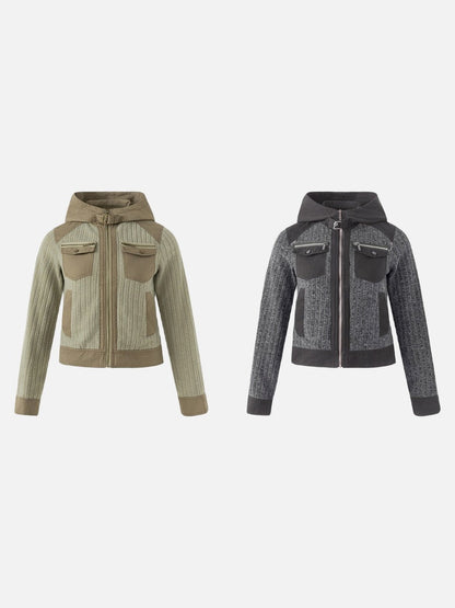 DAXUEN olive green and beige cropped hooded jacket