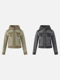 DAXUEN olive green and beige cropped hooded jacket