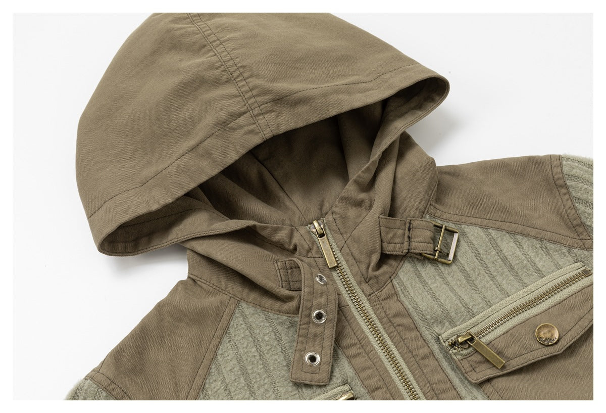 DAXUEN olive green and beige cropped hooded jacket