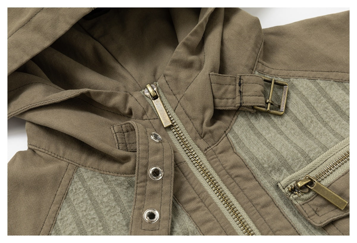DAXUEN olive green and beige cropped hooded jacket