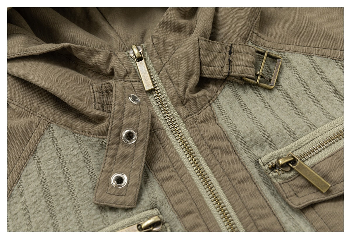 DAXUEN olive green and beige cropped hooded jacket
