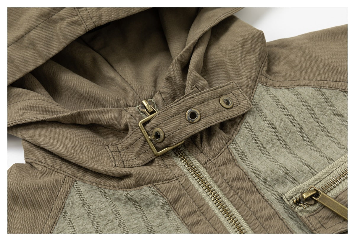 DAXUEN olive green and beige cropped hooded jacket