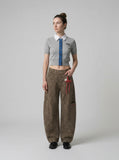 DAXUEN Cropped polka dot knit top with collar — model photo
