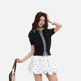 DAXUEN Cropped polka dot knit top with collar