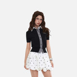 DAXUEN Cropped polka dot knit top with collar