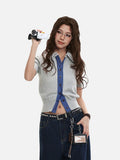 DAXUEN Cropped polka dot knit top with collar