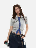 DAXUEN Cropped polka dot knit top with collar