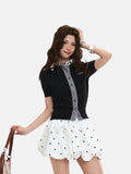 DAXUEN Cropped polka dot knit top with collar