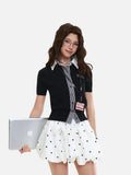 DAXUEN Cropped polka dot knit top with collar