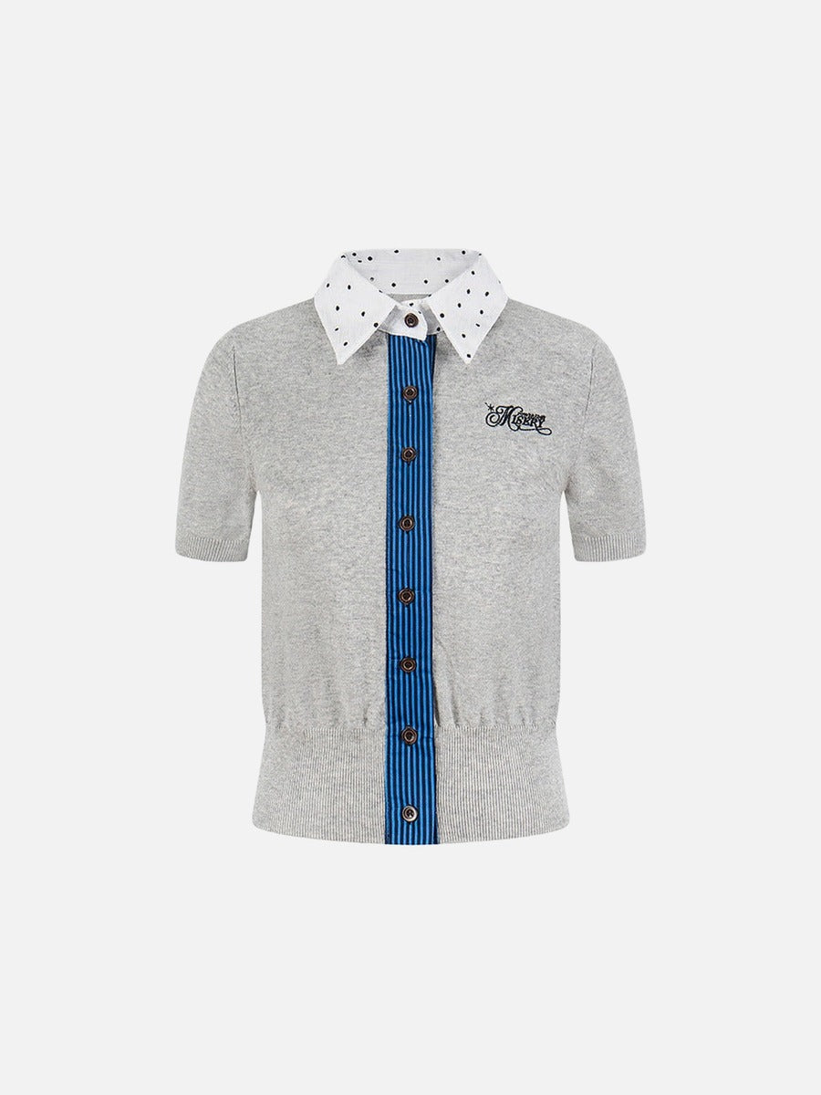 DAXUEN Cropped polka dot knit top with collar