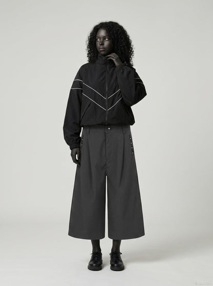 DAXUEN Cropped wide-leg culotte pants with pinstripes — model photo