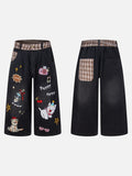 DAXUEN Cropped wide-leg denim pants with embroidery and plaid details