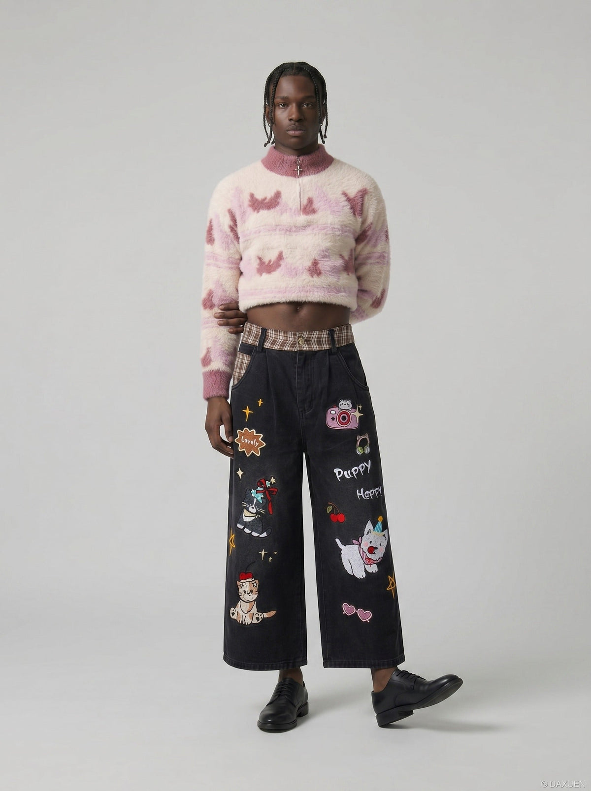 DAXUEN Cropped Wide-Leg Denim Pants | DAXUEN — model photo
