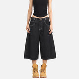 DAXUEN Cropped wide-leg denim trousers in dark wash