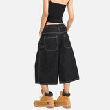 DAXUEN Cropped wide-leg denim trousers in dark wash