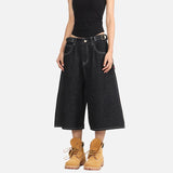 DAXUEN Cropped wide-leg denim trousers in dark wash