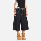 DAXUEN Cropped wide-leg denim trousers in dark wash