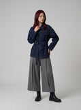 DAXUEN Cropped wide-leg trousers in medium-grey with decorative studs — model photo