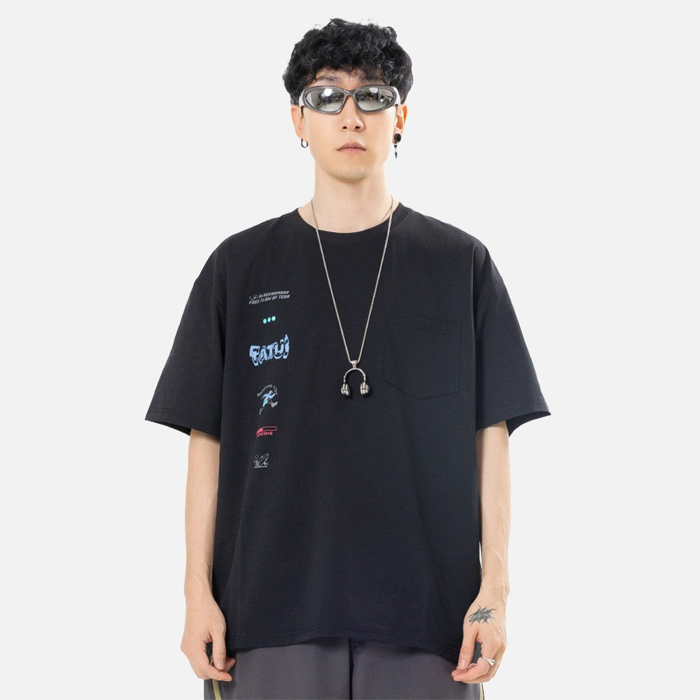 DAXUEN Black short-sleeved crew-neck graphic t-shirt
