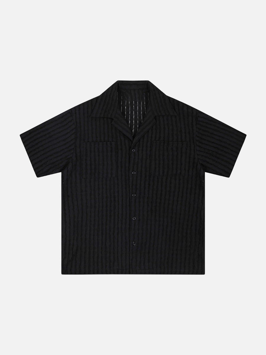 Cuban Collar Crinkled Button-Up Shirt