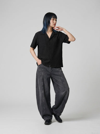 DAXUEN Cuban collar crinkled button-up shirt — model photo