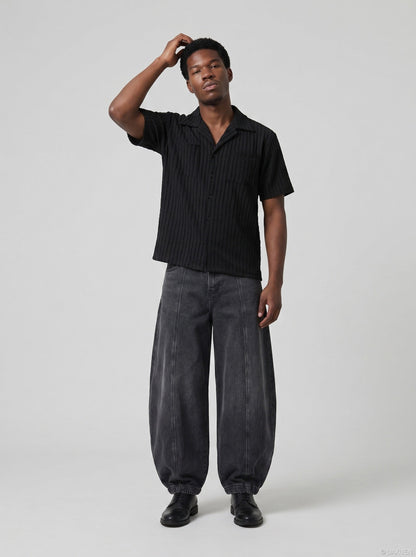 DAXUEN Cuban collar crinkled button-up shirt — model photo
