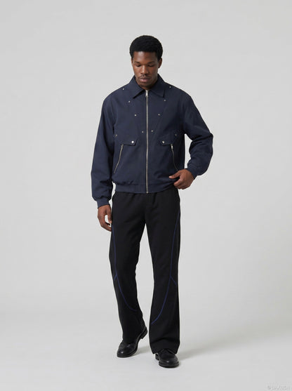 DAXUEN soft matte knit flared pants with contrast stitching — model photo