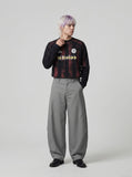 DAXUEN light grey curved-knife wide-leg trousers — model photo