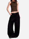 DAXUEN light grey curved-knife wide-leg trousers
