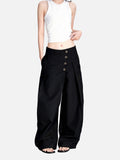 DAXUEN dark grey curved leg high-rise trousers with button detail