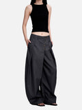 DAXUEN dark grey curved leg high-rise trousers with button detail