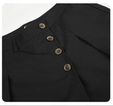 DAXUEN dark grey curved leg high-rise trousers with button detail