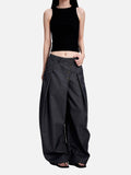 DAXUEN dark grey curved leg high-rise trousers with button detail