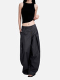 DAXUEN dark grey curved leg high-rise trousers with button detail