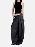 DAXUEN dark grey curved leg high-rise trousers with button detail