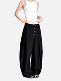 DAXUEN dark grey curved leg high-rise trousers with button detail