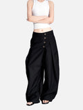 DAXUEN dark grey curved leg high-rise trousers with button detail