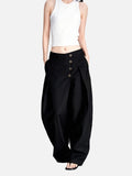 DAXUEN dark grey curved leg high-rise trousers with button detail