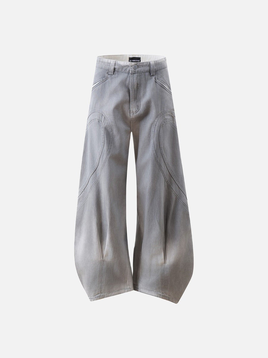 DAXUEN faded grey oversized curved-panel denim pants
