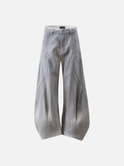 DAXUEN faded grey oversized curved-panel denim pants